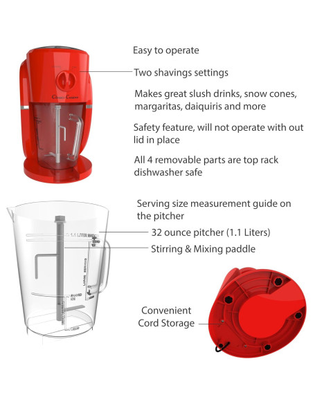 Máquina de Bebidas Congeladas Classic Cuisine 1.1L Rojo Máquina de Bebidas Congeladas Classic Cuisine 1.1L Rojo