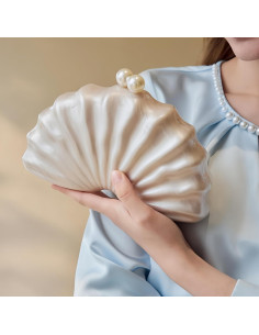 Bolso de mano acrílico concha blanco perla para mujer 23x12cm 2