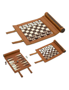 Woodronic Juego 3 en 1 Ajedrez, Damas y Backgammon Plegable