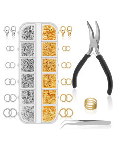 Anezus Anillas de Salto 1200 Pcs Plata y Oro + Alicates