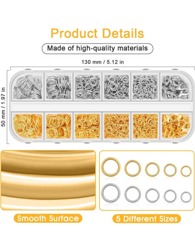 Anezus Anillas de Salto 1200 Pcs Plata y Oro + Alicates