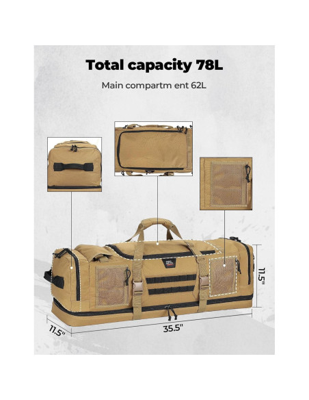 Bolsa de Caza KEMIMOTO 78L Marrón, Multiusos y Resistente