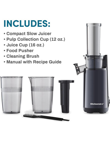 Exprimidor Masticador Elite Gourmet EJX600 0.47L Negro