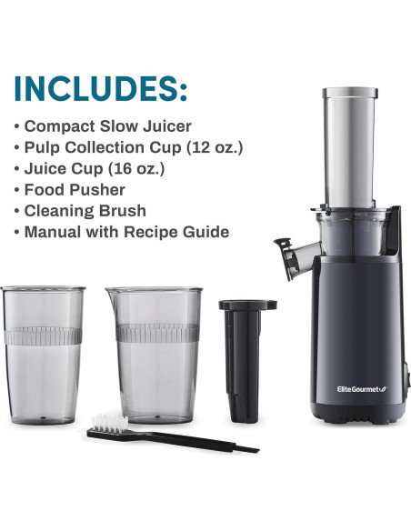 Exprimidor Masticador Elite Gourmet EJX600 0.47L Negro