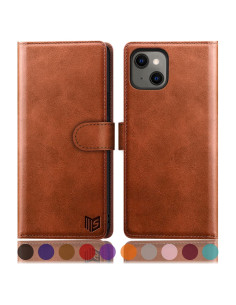 Funda Billetera SUANPOT para iPhone 13 Cuero PU RFID Marrón
