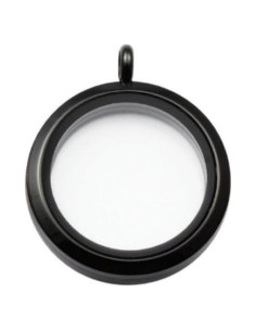 Collar Locket de Memoria Flotante 30mm Acero Inoxidable Negro