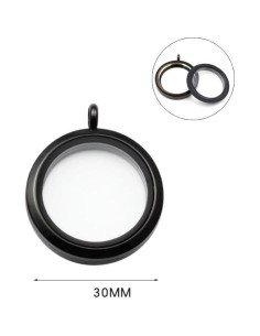 Collar Locket de Memoria Flotante 30mm Acero Inoxidable Negro 2