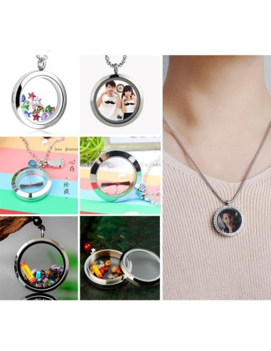 Collar Locket de Memoria Flotante 30mm Acero Inoxidable Negro