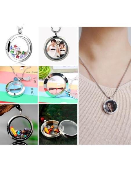 Collar Locket de Memoria Flotante 30mm Acero Inoxidable Negro