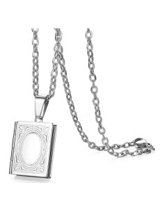 Collar Locket Religioso OIDEA Acero Inoxidable Plata 2.4x1.8cm