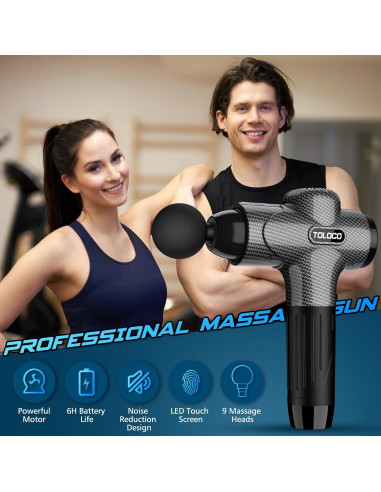 Pistola de Masaje TOLOCO X8, 10 Cabezas, 7 Velocidades, Silenciosa