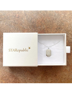 Collar de colgante de foto rectangular de plata 925 y oro 14K 2