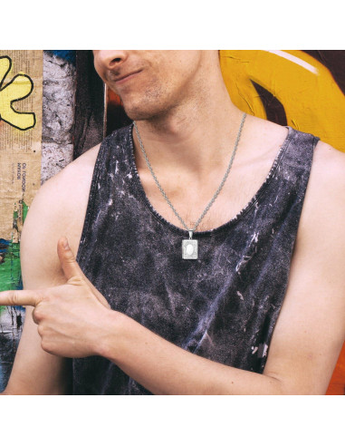 Collar Locket Religioso OIDEA Acero Inoxidable Plata 2.4x1.8cm