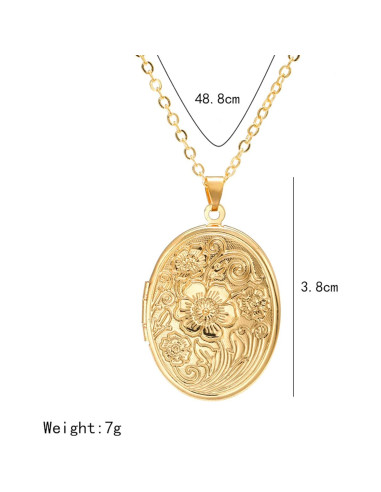 Collar medallón ovalado grabado Jommy oro 50cm para fotos