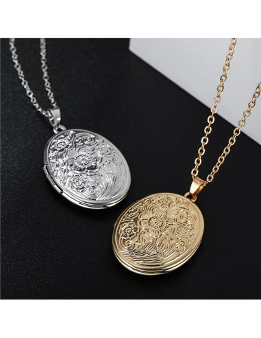 Collar medallón ovalado grabado Jommy oro 50cm para fotos