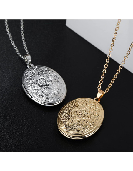 Collar medallón ovalado grabado Jommy oro 50cm para fotos