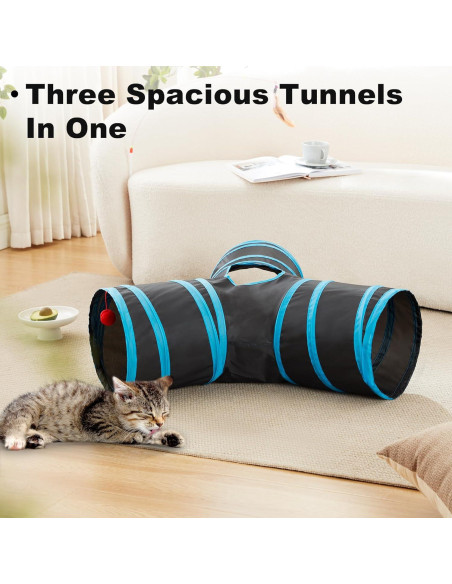 Túnel para Gatos Love's Cabin 3 Vías Plegable Azul