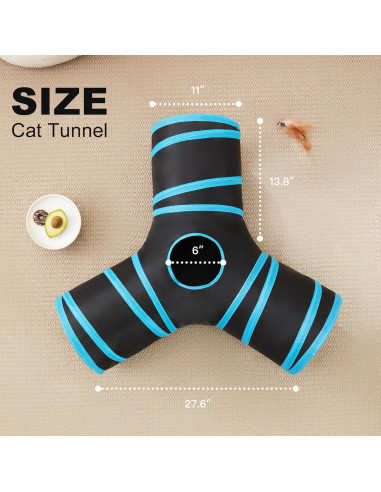Túnel para Gatos Love's Cabin 3 Vías Plegable Azul