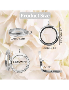 Encantos de Locket de Memoria WANDIC - 4 Piezas Plata 2