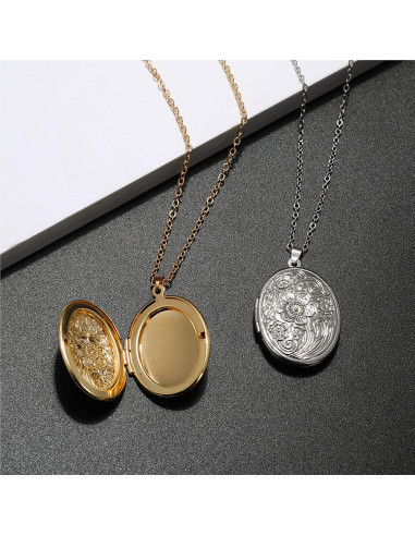 Collar medallón ovalado grabado Jommy oro 50cm para fotos