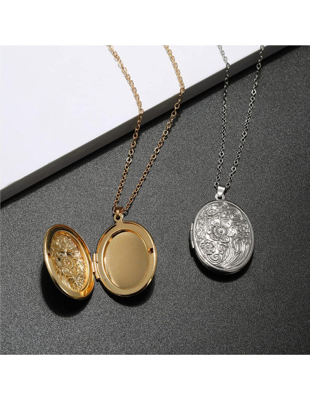 Collar medallón ovalado grabado Jommy oro 50cm para fotos