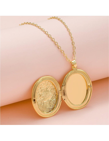 Collar medallón ovalado grabado Jommy oro 50cm para fotos