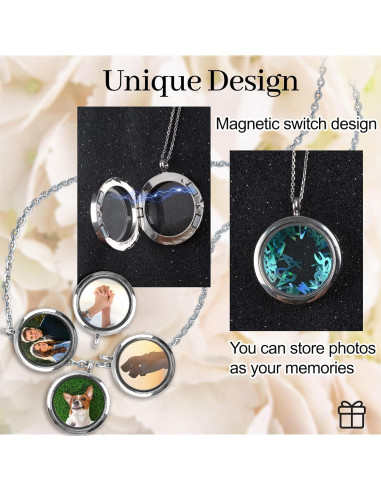 Encantos de Locket de Memoria WANDIC - 4 Piezas Plata