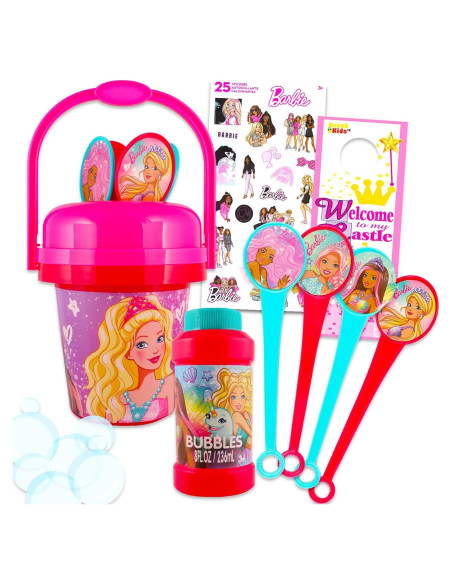 Conjunto de Burbujas Barbie con Cubo Sin Derrames y 4 Varitas