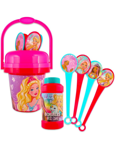 Conjunto de Burbujas Barbie con Cubo Sin Derrames y 4 Varitas