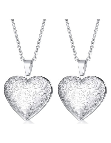 Collar Locket de Acero Inoxidable Plata 2 Piezas Corazón