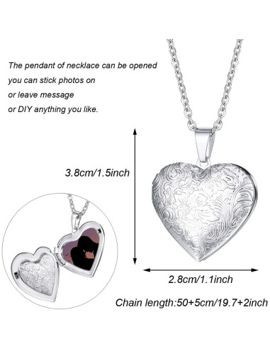 Collar Locket de Acero Inoxidable Plata 2 Piezas Corazón
