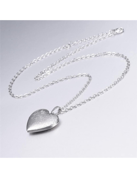 Collar Locket de Acero Inoxidable Plata 2 Piezas Corazón