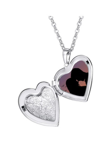 Collar Locket de Acero Inoxidable Plata 2 Piezas Corazón