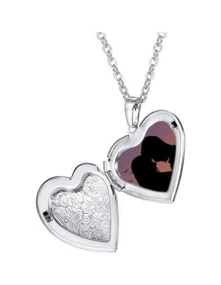 Collar Locket de Acero Inoxidable Plata 2 Piezas Corazón