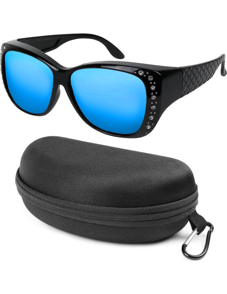 Gafas de sol ajustables UV para mujeres - Marco negro espejo Gafas de sol ajustables UV para mujeres - Marco negro espejo