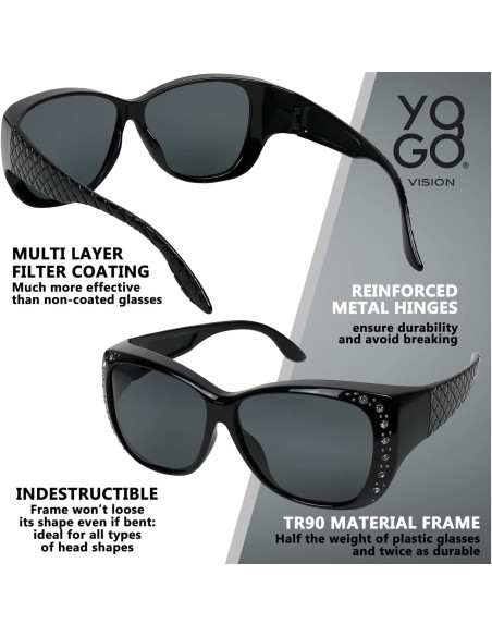 Gafas de sol ajustables UV para mujeres - Marco negro espejo Gafas de sol ajustables UV para mujeres - Marco negro espejo