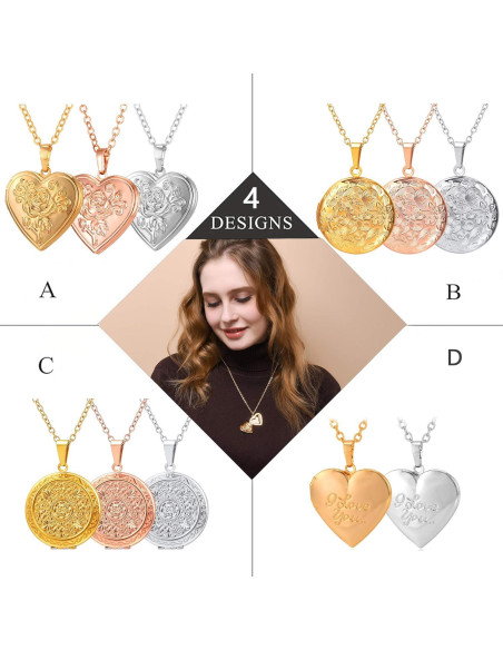 Collar Locket Personalizado U7 con Foto y Texto 45.72 cm