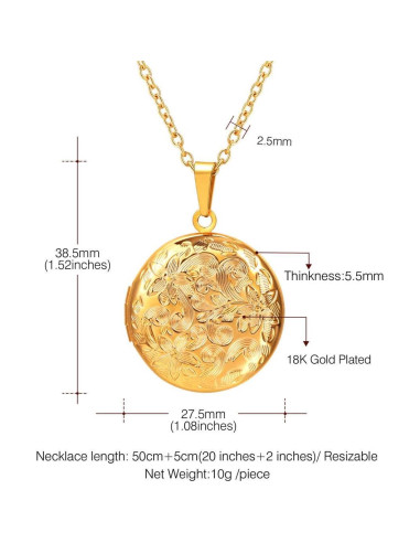 Collar Locket Personalizado U7 con Foto y Texto 45.72 cm