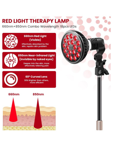 Lámpara Terapia Luz Roja Wolezek - Soporte Ajustable 25-42cm