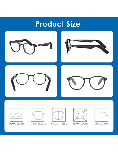 Gafas Inteligentes GetD con Bluetooth 5.4 y Lentes UV