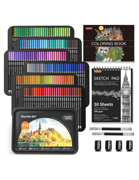 Set de Lápices de Colores 174 Colores Shuttle Art con Accesorios