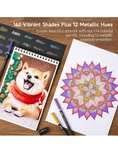 Set de Lápices de Colores 174 Colores Shuttle Art con Accesorios