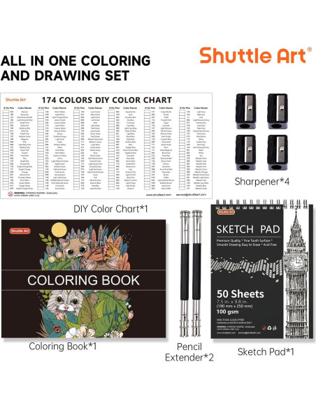 Set de Lápices de Colores 174 Colores Shuttle Art con Accesorios