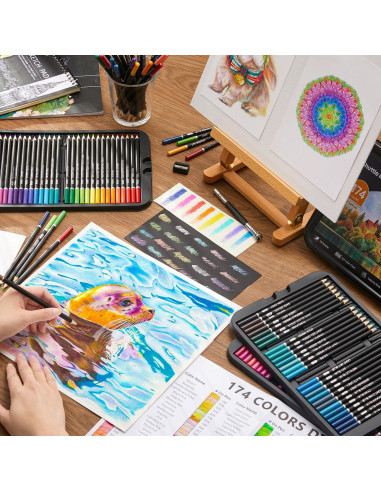 Set de Lápices de Colores 174 Colores Shuttle Art con Accesorios