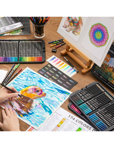 Set de Lápices de Colores 174 Colores Shuttle Art con Accesorios