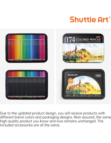 Set de Lápices de Colores 174 Colores Shuttle Art con Accesorios