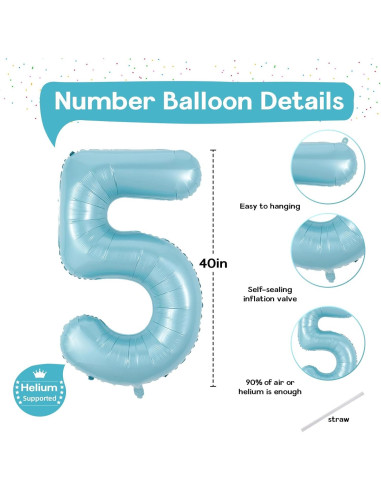 Globo de Número 5 Azul Perlado 101,6 cm para Cumpleaños
