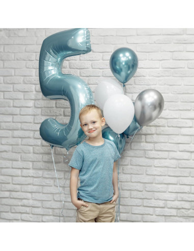 Globo de Número 5 Azul Perlado 101,6 cm para Cumpleaños
