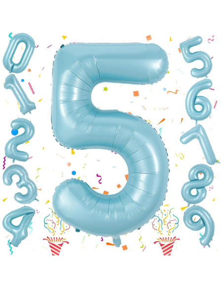 Globo de Número 5 Azul Perlado 101,6 cm para Cumpleaños