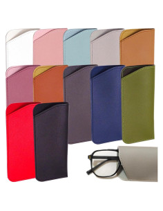 12 Fundas de Gafas de Cuero Multicolor Suaves 18.87x10.21cm